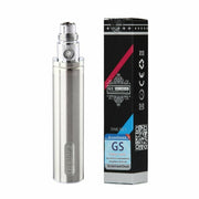Set of two GS eGo II 2200mAh or GS eGo III 3200mAh in Silver vape batteries with USB charger, offering long-lasting power for vaping.